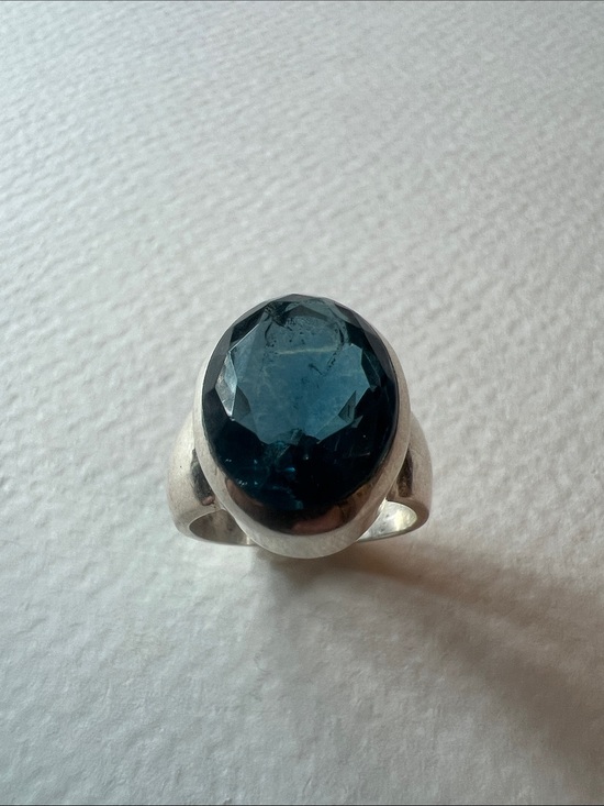 Jewelry - Sterling Silver Ring with Deep Teal Blue Faceted Stone